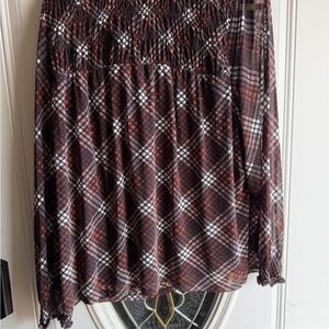 Maurices Black and Red Plaid Smocked Waist A-Line Skirt